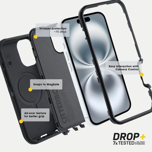 Otterbox Apple iPhone 16 Defender Series Case - عبوة غير متزايدة (أسود) in Saudi Arabia