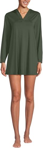 Lands' End Women's Cotton Jersey Long Sleeve Hooded Swim Cover-up Dress in Saudi Arabia