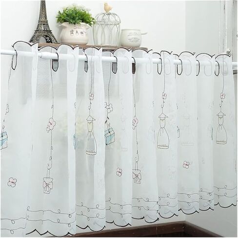 Window Curtain,Valance Curtains Sheer Valance Curtain,Window Curtains,Embroidery Cafe Valance Sheer Short Curtain Small Window Treatment Little Curtains(H42CM,W230CM) in Saudi Arabia