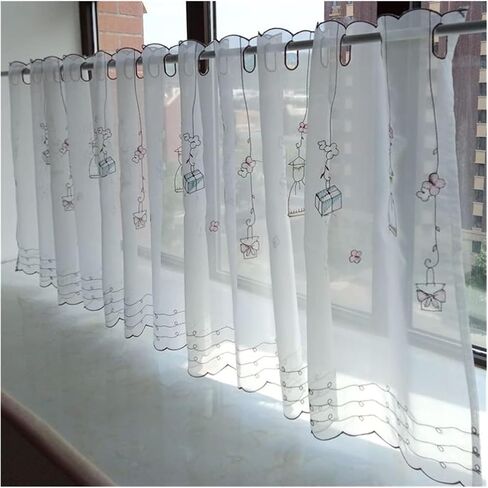 Window Curtain,Valance Curtains Sheer Valance Curtain,Window Curtains,Embroidery Cafe Valance Sheer Short Curtain Small Window Treatment Little Curtains(H42CM,W230CM) in Saudi Arabia