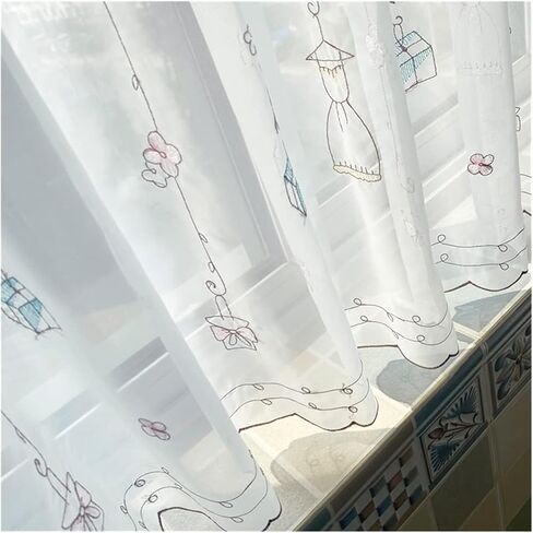 Window Curtain,Valance Curtains Sheer Valance Curtain,Window Curtains,Embroidery Cafe Valance Sheer Short Curtain Small Window Treatment Little Curtains(H42CM,W230CM) in Saudi Arabia