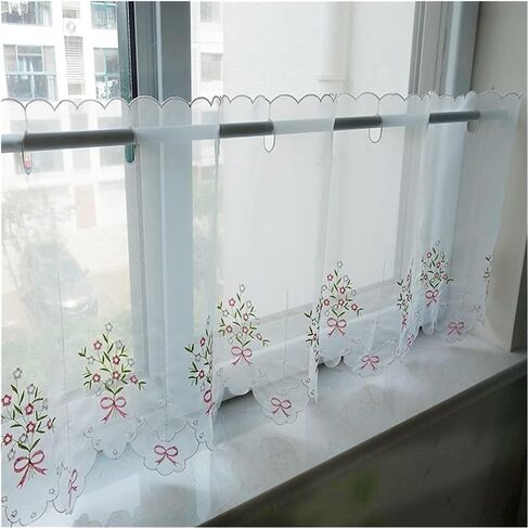 Window Curtain,Valance Curtains Sheer Valance Curtain,Window Curtains,Pastoral Style Floral Embroidered Cafe Curtain, Short Sheer Valance Curtains Kitchen Half(42 * 230cm) in Saudi Arabia
