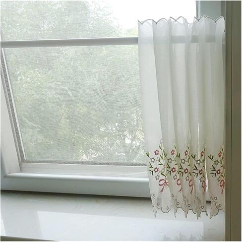 Window Curtain,Valance Curtains Sheer Valance Curtain,Window Curtains,Pastoral Style Floral Embroidered Cafe Curtain, Short Sheer Valance Curtains Kitchen Half(42 * 230cm) in Saudi Arabia