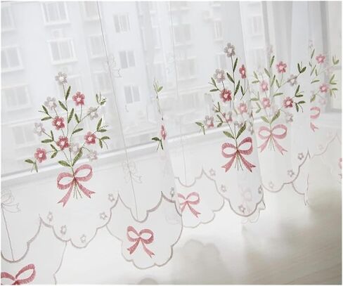 Window Curtain,Valance Curtains Sheer Valance Curtain,Window Curtains,Pastoral Style Floral Embroidered Cafe Curtain, Short Sheer Valance Curtains Kitchen Half(42 * 230cm) in Saudi Arabia
