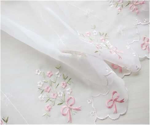 Window Curtain,Valance Curtains Sheer Valance Curtain,Window Curtains,Pastoral Style Floral Embroidered Cafe Curtain, Short Sheer Valance Curtains Kitchen Half(42 * 230cm) in Saudi Arabia
