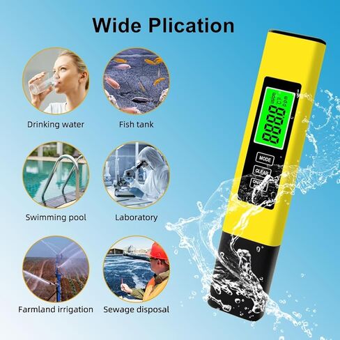 اختبار جودة المياه الرقمي TDS Meter ، مقياس درجة الحرارة ومقياس درجة الحرارة 4 في 1 ، لمياه شرب نظام RO-RODI ، اختبار جودة المياه 0-9990 جزء في المليون ، زيادات 1 جزء في المليون （أصفر） in Saudi Arabia