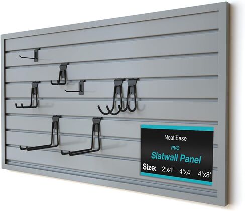 NeatiEase Slatwall Panel Wall Storage Systems, 4 x 8ft Slat Wall Paneling Garage Wall Organizer, Heavy Duty Wall Mounted PVC Wall Rack (Black) in Kuwait