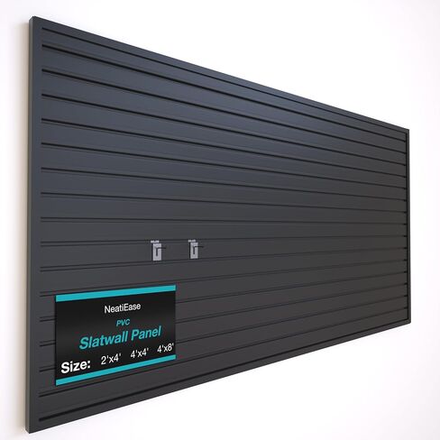 NeatiEase Slatwall Panel Wall Storage Systems, 4 x 8ft Slat Wall Paneling Garage Wall Organizer, Heavy Duty Wall Mounted PVC Wall Rack (Black) in Kuwait