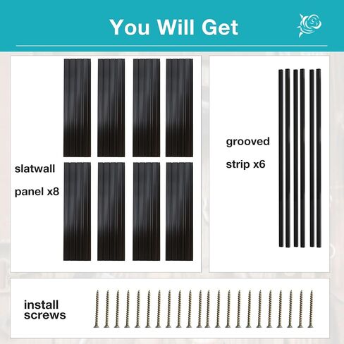 NeatiEase Slatwall Panel Wall Storage Systems, 4 x 8ft Slat Wall Paneling Garage Wall Organizer, Heavy Duty Wall Mounted PVC Wall Rack (Black) in Kuwait