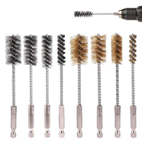 4pcs Brass Wire Brushes & 4pcs Stainless Steel Bore Brush, Twisted Wire Cleaning Tools with 1/4" Hex Shank for Power Drill Impact Driver & Tube Cleaning, 3/8'' 1/2'' 3/4'' 7/8'' Diameter in Saudi Arabia