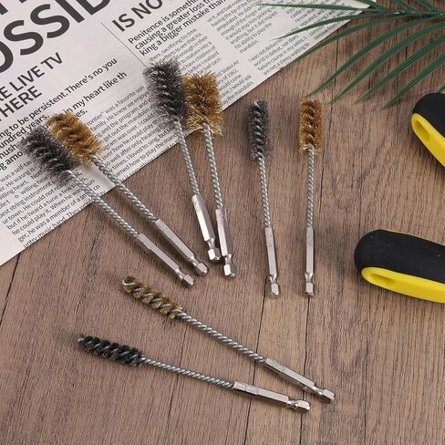 4pcs Brass Wire Brushes & 4pcs Stainless Steel Bore Brush, Twisted Wire Cleaning Tools with 1/4" Hex Shank for Power Drill Impact Driver & Tube Cleaning, 3/8'' 1/2'' 3/4'' 7/8'' Diameter in Saudi Arabia