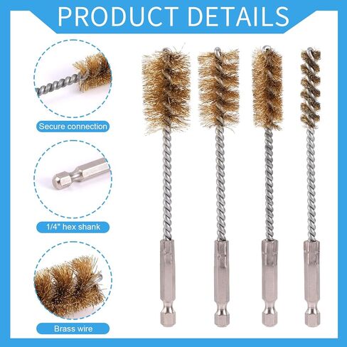 4pcs Brass Wire Brushes & 4pcs Stainless Steel Bore Brush, Twisted Wire Cleaning Tools with 1/4" Hex Shank for Power Drill Impact Driver & Tube Cleaning, 3/8'' 1/2'' 3/4'' 7/8'' Diameter in Saudi Arabia