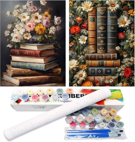 2 Pack Flower Paint by Numbers Kit for Adults, Book Paint by Numbers for Adults, DIY Adult Painting by Numbers Beginners on Canvas Acrylic for Home Wall Art Decor 12x16Inch (Rolled Package) in Kuwait