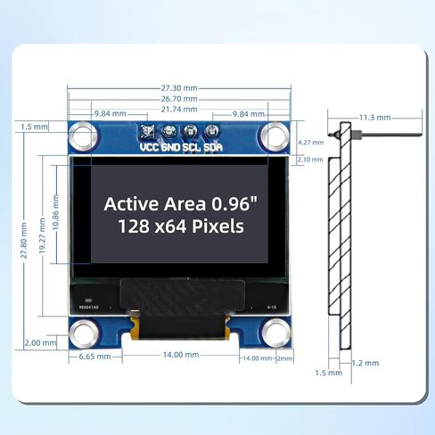0.96 Inch OLED I2C IIC Display Module, 128x64 Pixel I2C SSD1306 OLED Screen Board Compatible with Arduino Raspberry Pi (5Pcs Blue) in Saudi Arabia