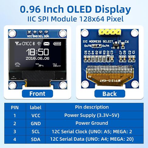 0.96 Inch OLED I2C IIC Display Module, 128x64 Pixel I2C SSD1306 OLED Screen Board Compatible with Arduino Raspberry Pi (5Pcs Blue) in Saudi Arabia