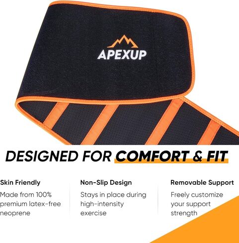 مدرب الخصر العرق Apexup للنساء والرجال ، حزام عرق حزام الخصر النيوبرين مع الدعم القطني القابل للإزالة in Kuwait