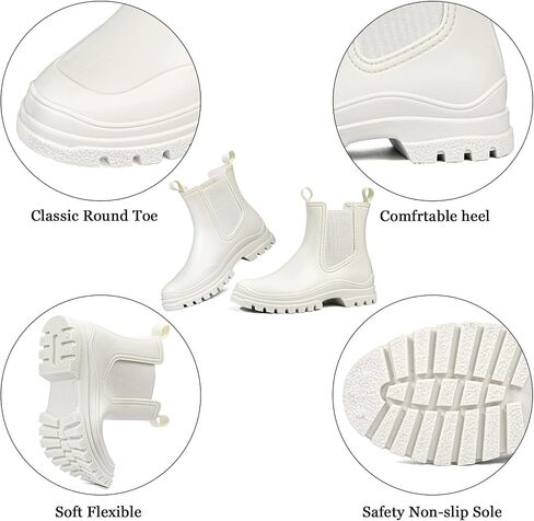 Dksuko Women's Rain Short Boots Rubber Rubber Boots Boots Slip Slip على الكاحل تشيلسي بوت أزياء حذاء المطر المعزول للعمل في الهواء الطلق سميكة (8 ب (م) الولايات المتحدة ، الأخضر الفلوري A) in Kuwait