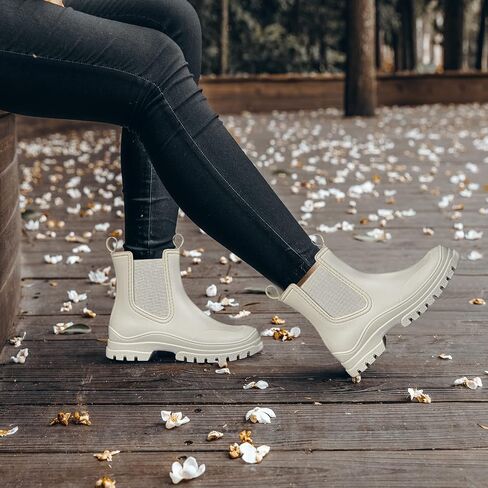 Dksuko Women's Rain Short Boots Rubber Rubber Boots Boots Slip Slip على الكاحل تشيلسي بوت أزياء حذاء المطر المعزول للعمل في الهواء الطلق سميكة (8 ب (م) الولايات المتحدة ، الأخضر الفلوري A) in Kuwait