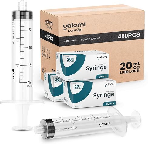 20mL Luer Lock Syringe (No Needle) | Individually Wrapped - Single Use | Professional, Industrial & Personal Use - 30 Pcs | Yalomi in Kuwait