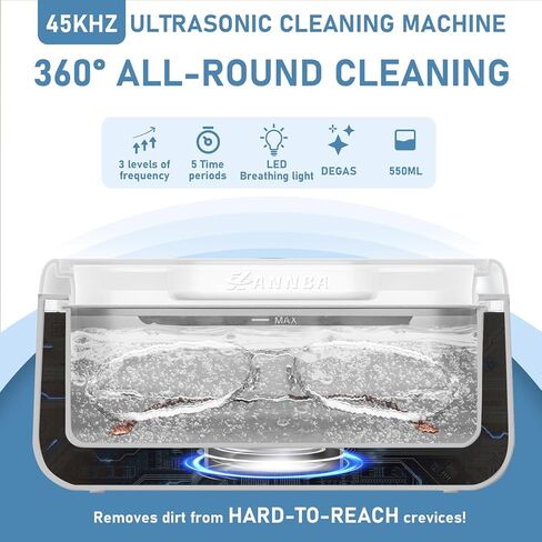 Ultrasonic Jewelry Cleaner 45KHz – 550ml Digital Sonic Cleaner with 5 Timers, 3 Power Levels, LED Light, Degas – Professional Cleaning Machine for Rings, Glasses, Retainers, Dentures & Watches in Saudi Arabia