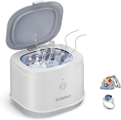 Ultrasonic Jewelry Cleaner, KUNPHY Ring Cleaner Machine 46KHz, Professional Multi-Purpose Jewelry Cleaner with One-Touch Operation, Sonic Cleaner for Rings, Necklace, Silver, Gold White in Kuwait