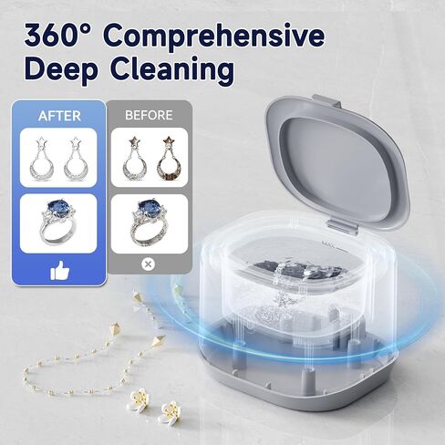 Ultrasonic Jewelry Cleaner, KUNPHY Ring Cleaner Machine 46KHz, Professional Multi-Purpose Jewelry Cleaner with One-Touch Operation, Sonic Cleaner for Rings, Necklace, Silver, Gold White in Kuwait