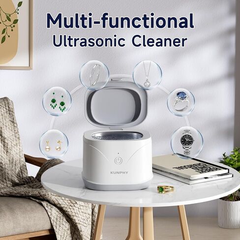 Ultrasonic Jewelry Cleaner, KUNPHY Ring Cleaner Machine 46KHz, Professional Multi-Purpose Jewelry Cleaner with One-Touch Operation, Sonic Cleaner for Rings, Necklace, Silver, Gold White in Kuwait