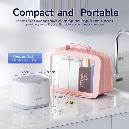Ultrasonic Jewelry Cleaner, KUNPHY Ring Cleaner Machine 46KHz, Professional Multi-Purpose Jewelry Cleaner with One-Touch Operation, Sonic Cleaner for Rings, Necklace, Silver, Gold White in Kuwait