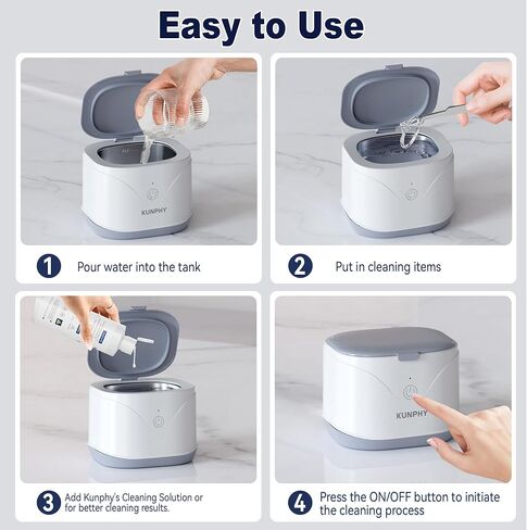 Ultrasonic Jewelry Cleaner, KUNPHY Ring Cleaner Machine 46KHz, Professional Multi-Purpose Jewelry Cleaner with One-Touch Operation, Sonic Cleaner for Rings, Necklace, Silver, Gold White in Kuwait