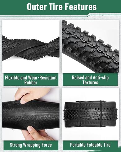Mountain Bike Tires Set & Fat Bike Tire, Folding Replacement Bike Tires, Schrader Valve Bike Tubes with Bike Repair Kits in Kuwait