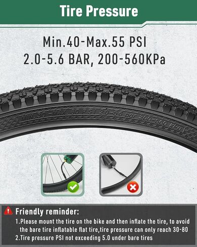 Mountain Bike Tires Set & Fat Bike Tire, Folding Replacement Bike Tires, Schrader Valve Bike Tubes with Bike Repair Kits in Kuwait