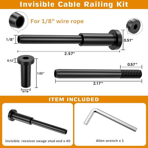 أجهزة حديديات الكابل الأسود - 40 حزمة 1/8 "T316 Stainsal Steel استقبال غير مرئي SWAGE SWID in Kuwait
