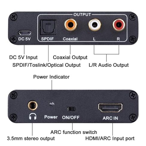 HDMI ARC Adapter, 192KHz ARC Audio Extractor with Optical SPDIF Coaxial, Stereo L/R 3.5mm Jack Out, HDMI ARC to RCA Audio Converter for HDTV Soundbar, Speaker/Soundbar/Headset in Saudi Arabia