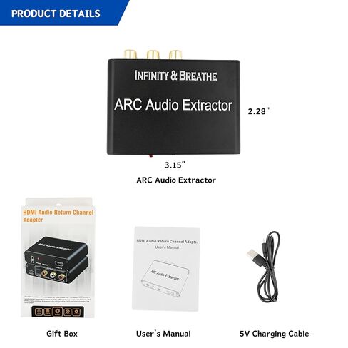 HDMI ARC Adapter, 192KHz ARC Audio Extractor with Optical SPDIF Coaxial, Stereo L/R 3.5mm Jack Out, HDMI ARC to RCA Audio Converter for HDTV Soundbar, Speaker/Soundbar/Headset in Saudi Arabia