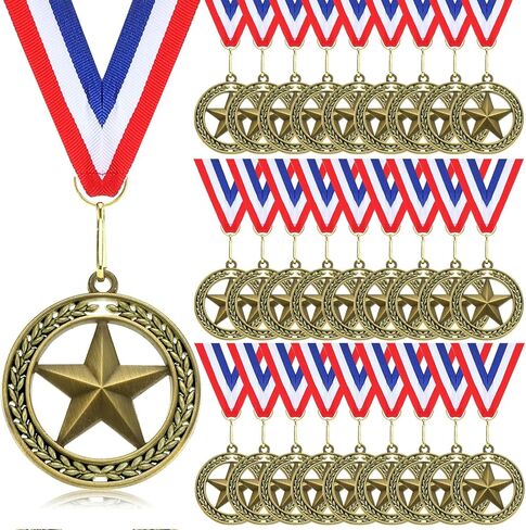 24 Pcs Gold Star Medals Bulk for Awards 2'' Winner Medals with Neck Ribbon Metal Trophy Awards Prize for Football Baseball Soccer Softball MVP Team Competitions Winner Gifts in Kuwait