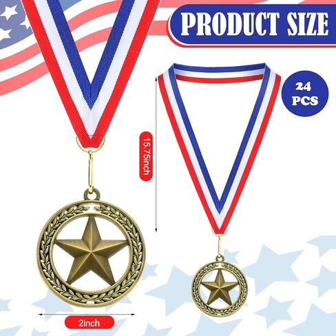 24 Pcs Gold Star Medals Bulk for Awards 2'' Winner Medals with Neck Ribbon Metal Trophy Awards Prize for Football Baseball Soccer Softball MVP Team Competitions Winner Gifts in Kuwait