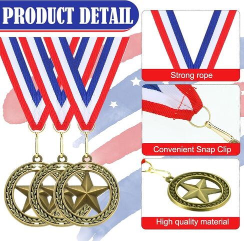 24 Pcs Gold Star Medals Bulk for Awards 2'' Winner Medals with Neck Ribbon Metal Trophy Awards Prize for Football Baseball Soccer Softball MVP Team Competitions Winner Gifts in Kuwait