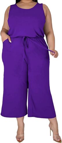 TOPSRANI Womens Plus Size 2 Piece Outfits Sweatsuits Casual Tracksuit Sleeveless Baggy Wide Leg Long Crop Pants Sets in Kuwait