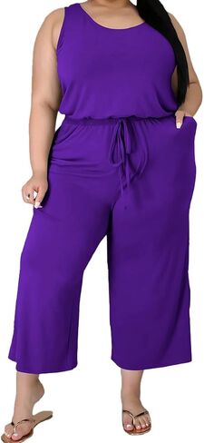TOPSRANI Womens Plus Size 2 Piece Outfits Sweatsuits Casual Tracksuit Sleeveless Baggy Wide Leg Long Crop Pants Sets in Kuwait