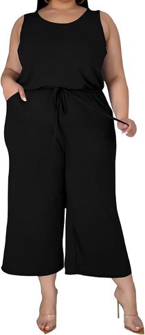 TOPSRANI Womens Plus Size 2 Piece Outfits Sweatsuits Casual Tracksuit Sleeveless Baggy Wide Leg Long Crop Pants Sets in Kuwait