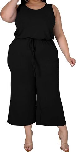 TOPSRANI Womens Plus Size 2 Piece Outfits Sweatsuits Casual Tracksuit Sleeveless Baggy Wide Leg Long Crop Pants Sets in Kuwait