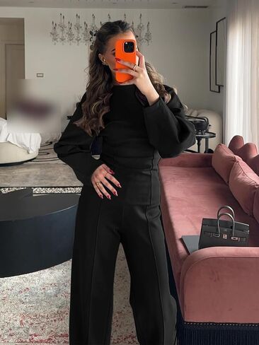 Yousify Womens Trendy Sweatsuits Crewneck Sweatshirts 2 Piece Outfits Seam Wide Leg Pants Lounge Sets in Saudi Arabia