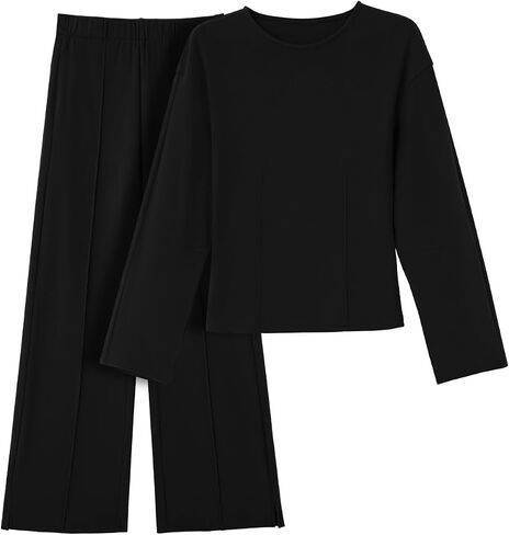 Yousify Womens Trendy Sweatsuits Crewneck Sweatshirts 2 Piece Outfits Seam Wide Leg Pants Lounge Sets in Saudi Arabia