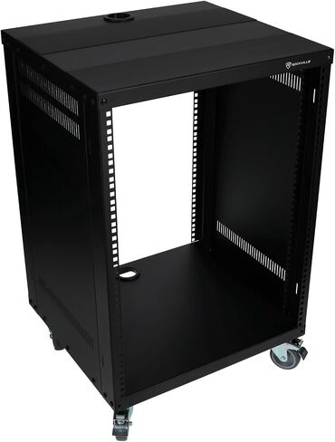 ROCKVILLE RR16U 16U SOUND/Recording Studing Rack مع عجلات ، قضبان رف قابلة للانعكاس ، تصاعد الأمامي والخلفي ، موانئ إدارة الكابلات ، سعة 440 رطلاً in Saudi Arabia