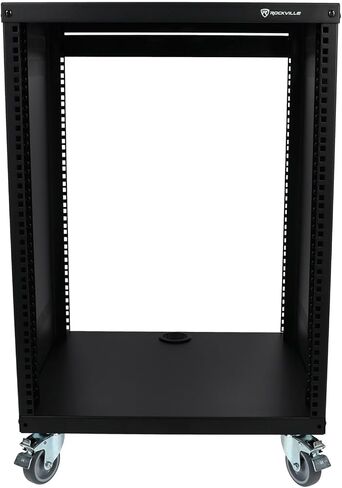 ROCKVILLE RR16U 16U SOUND/Recording Studing Rack مع عجلات ، قضبان رف قابلة للانعكاس ، تصاعد الأمامي والخلفي ، موانئ إدارة الكابلات ، سعة 440 رطلاً in Saudi Arabia