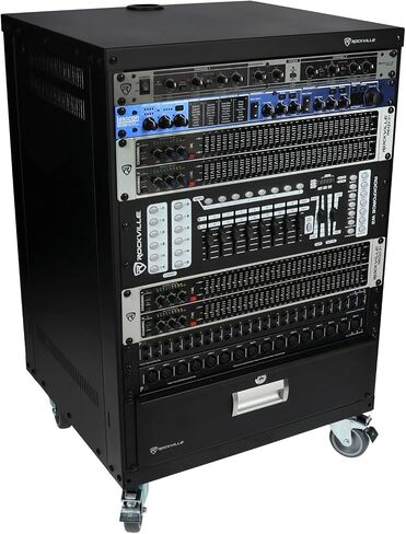 ROCKVILLE RR16U 16U SOUND/Recording Studing Rack مع عجلات ، قضبان رف قابلة للانعكاس ، تصاعد الأمامي والخلفي ، موانئ إدارة الكابلات ، سعة 440 رطلاً in Saudi Arabia