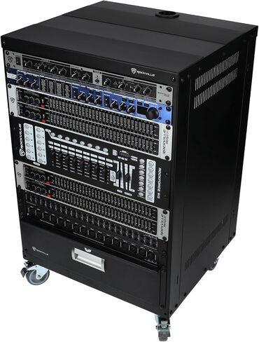 ROCKVILLE RR16U 16U SOUND/Recording Studing Rack مع عجلات ، قضبان رف قابلة للانعكاس ، تصاعد الأمامي والخلفي ، موانئ إدارة الكابلات ، سعة 440 رطلاً in Saudi Arabia