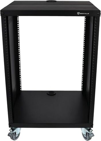ROCKVILLE RR16U 16U SOUND/Recording Studing Rack مع عجلات ، قضبان رف قابلة للانعكاس ، تصاعد الأمامي والخلفي ، موانئ إدارة الكابلات ، سعة 440 رطلاً in Saudi Arabia