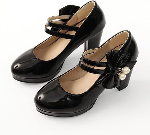 ForeMode Bow Mary Jane Shoes High Heels Closed Round Toe Pumps Leather Summer Sweet Shoe in Saudi Arabia