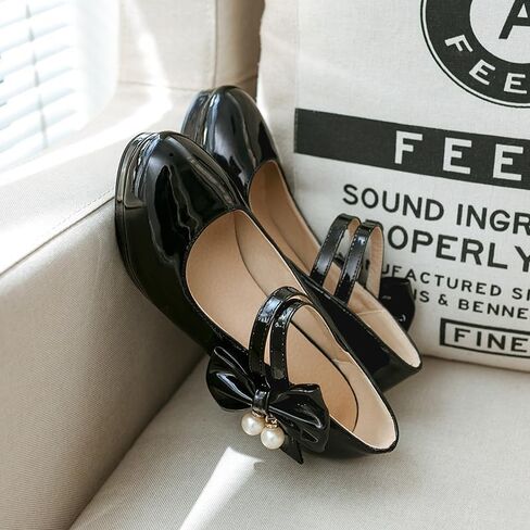 ForeMode Bow Mary Jane Shoes High Heels Closed Round Toe Pumps Leather Summer Sweet Shoe in Saudi Arabia